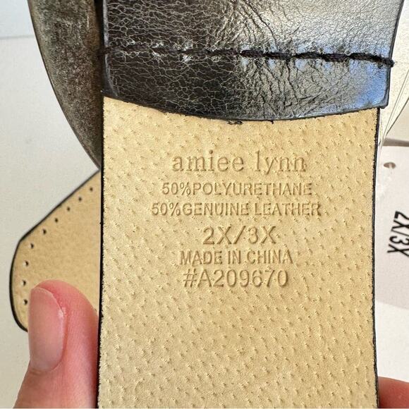 Black Leather Statement Belt Silver Buckle Western Cutout Amiee Lynn 2X -3X - Picture 7 of 12